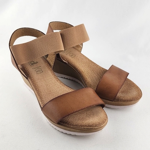 dsd Wedge Straps Sandals Tan Leather Lightweight Elasticized Ankle Size 38 - Picture 3 of 13